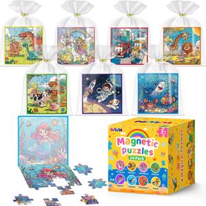 WWN Magnetic Puzzle Party Favors for Kids: 24-Pack Bulk Magnetic Puzzle Books, Toddler Travel Toys for Car Airplane, Birthday Party Supplies, School Classroom Prizes, Stocking Stuffers for Girls Boys