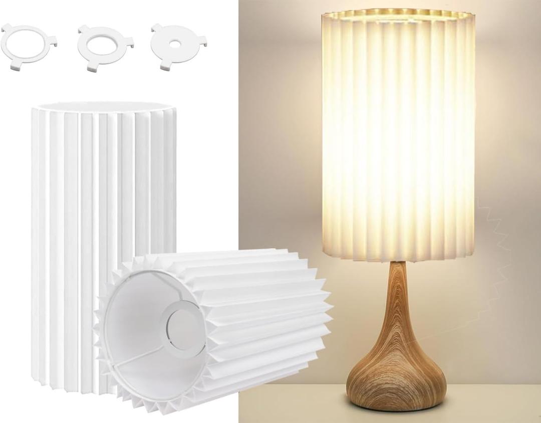 Small Lamp Shades Set of 2 for Table Floor Lamps, 9.8"x6.1"x6.1" Drum Lamp Shades, Pleated Lamp Shade, Linen Round Lampshades, E27 E14 and 11mm Adapters