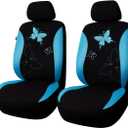 Flying Banner Butterfly car seat Covers ful Set Fashion Universal Lady Woman Female Rear Bench Split Colorized (Mint Blue, 2 Fronts - Lace)