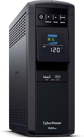CyberPower CP1500PFCLCD PFC Sinewave UPS Battery Backup and Surge Protector
1500VA/1000W, 12 Outlets, AVR, Mini Tower, UL Certified
