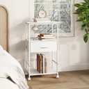 HOMEKOKO 3-Tier Bookshelf with Adjustable Flip Top, Living Room Industrial Movable Bookcase, Rustic Book Shelf with Drawer, Wood-Metal Rustic Bookshelves (White)