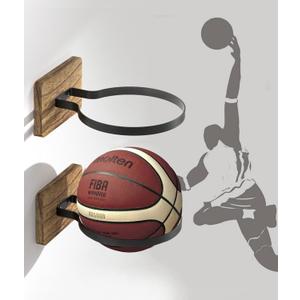 AIDILI Wall Mount Basketball Holder, Ball Storage Holders Display Rack for Autograph Basketball, Football, Soccer, Volleyball Collection, Sports Accessories Organizer for Player Fans (Carbon Brown-2 Packs)