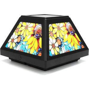 Solar Post Cap Lights - 4x4, 5x5, 6x6 Fence Post Solar Lights, Daffodils Lampshade, 15LM Bright LED, IP65 Waterproof Outdoor Post Lights for Garden, Yard, Deck, Warm White (Sunflower, 2)