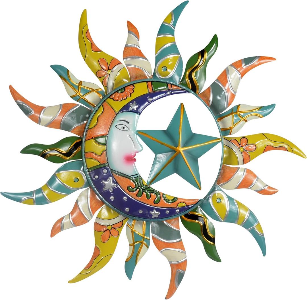 Sun Moon & Stars Metal Wall Hanging Garden Art 25 Inches Diameter
