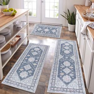 HEBE Boho Kitchen Rug Sets 3 Piece with Runner Non Slip Kitchen Rugs and Mats Washable Kitchen Mats for Floor Thick Kitchen Floor Mat Carpet Runner Rugs for Hallway Laundry Holiday Decor