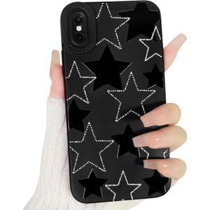 Lovmooful Compatible for iPhone X/XS Case Cute Cool Star Black Design for Girls Women Soft TPU Shockproof Protective Girly for iPhone X/XS-Black&White Star