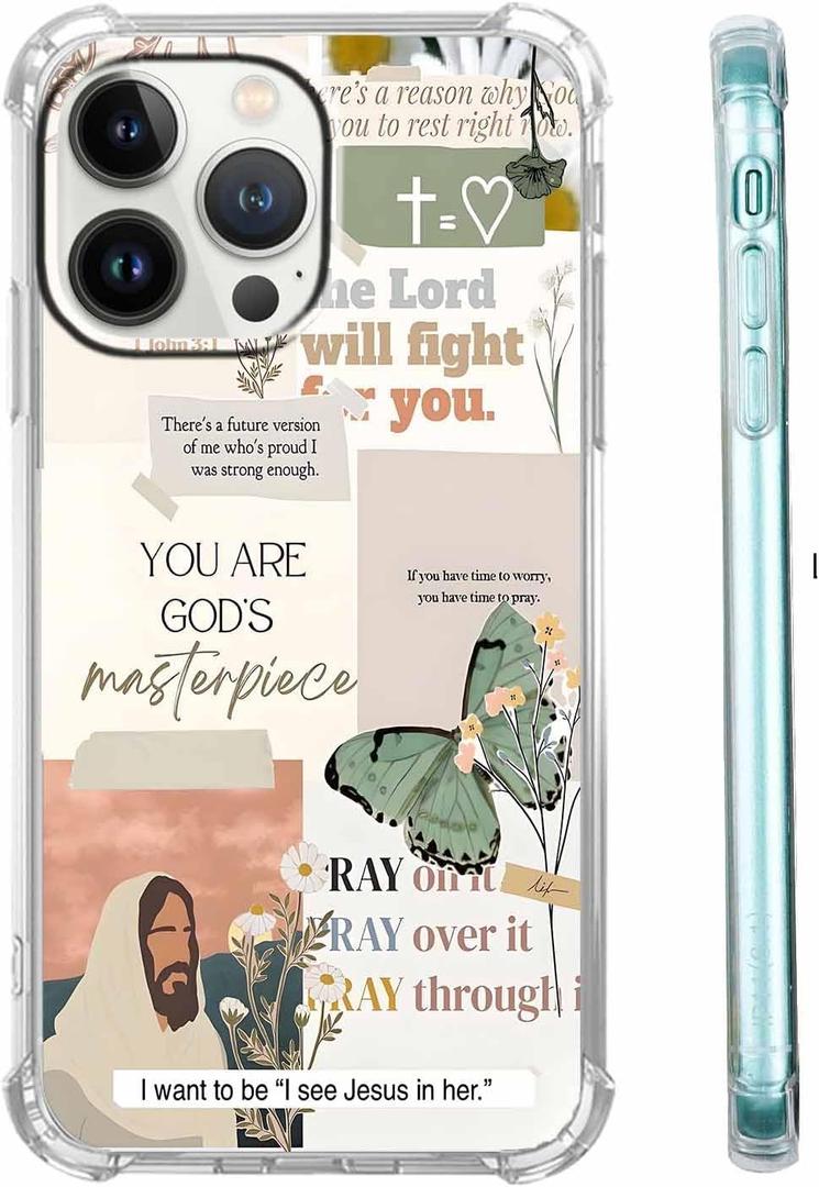 Bible Verses Christian Jesus Quotes Collage Pattern Phone Cover,Trendy Soft TPU Protective Case for iPhone 14 Pro,#1