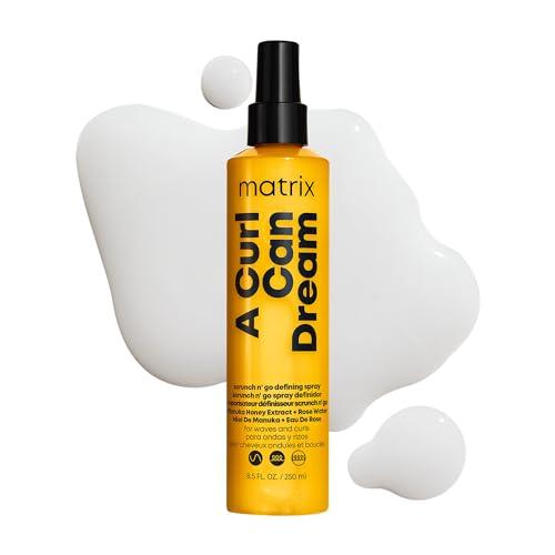 Matrix A Curl Can Dream Scrunch N' Go Defining Spray For Wavy and Curly Hair - Frizz Control and Heat Protection Hair Spray, With Manuka Honey Extract The Spray Part Is Bent