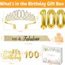 100th Birthday Decorations for Women with 100th Birthday Sash and Crown, Number Balloons, Birthday Card, Cake Topper and Candles, Happy 100 year old Female Gifts for Her, Gold