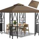 Gazebo Canopy Replacement 10x10ft Outdoor Shelter for Smaller Top Double Tiered Canopy Cover (Coffee)