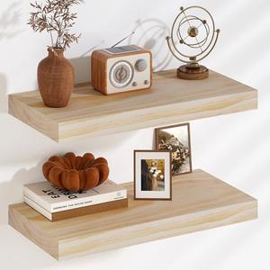 Fun Memories Floating Shelves, 9.3'' Deep Solid Pine Wood Wall Shelves for Storage, Wall Mounted Display Shelf with Invisible Heavy-Duty Metal Bracket, 24'' Width Set of 2, Unfinished - DIY Stain : Home & Kitchen, Raw Sanded Pine 
