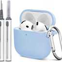 for Airpods 4th Case Cover, Come with Cleaner Kit,Soft Skin Silicone Case Cover with Keychain, Full Protective Case for Men and Women, Compatible with AirPods 4th Generation Case,Sky Blue