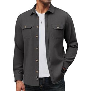 PJ PAUL JONES Mens Casual Shacket Cotton Twill Lightweight Jackets Button Down Shirt Jacket with Pockets (X-Large, Dark Grey)