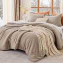 MUXHOMO Full Comforter Sets, All Season Ultra Soft Down Alternative Bedding - 3 Piece Lightweight Bed Set Includes 1 Comforter (82"x86") and 2 Pillow Shams (20"x26"), Dark Linen