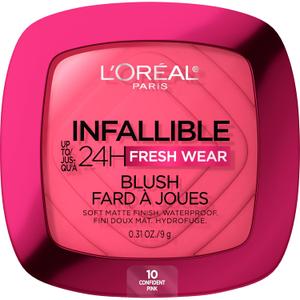 L'Oreal Paris Infallible Up to 24H Fresh Wear Soft Matte Blush, Blendable, Long-Lasting and Waterproof Cheek Make Up, Confident Pink 10, 0.31 Oz