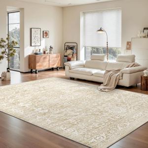 Rugland 5x7 Area Rugs - Stain Resistant Washable Rug, Anti Slip Rugs for Living Room, Vintage Tribal Area Rugs(Medallion 01-Beige, 5'x7')