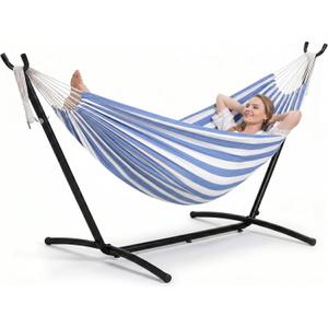 SUNCREAT Portable Outdoor Hammock with Stand Included, Blue Stripes