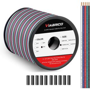 VIABRICO 100ft RGBW LED Extension Cable 22 Gauge 5Pin 12V DC Electrical Wire 5 Colors 22AWG Wires with 10PCS shrinkable Tubes for RGBW 3528 5050 Led Strip Copper Clad Aluminum Copper Wire