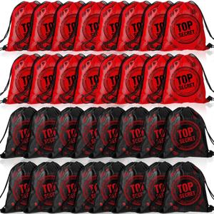 Amylove 32 Pcs Top Secret Theme Party Favor Room Drawstring Birthday Gift Bags Snack Candy Storage 9 x 12 Inches