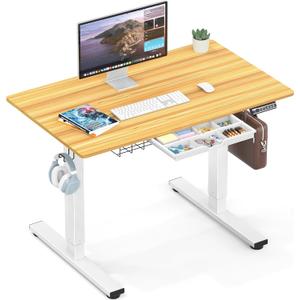 SHW 40-Inch Electric Height Adjustable Standing Desk with Memory Preset and Cable Management Tray, Oak