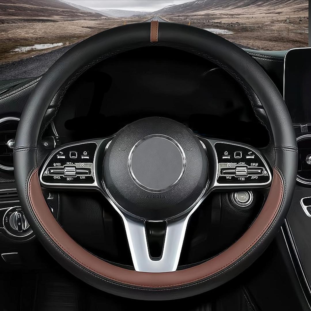 Custom Fit Infiniti Car Steering Wheel Cover, Nappa Leather, Brown