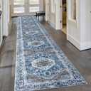 KOZYFLY Runners for Hallways 2.6x16 Ft Extra Long Washable Kitchen Runner Rug Boho Runner Rug for Entryway Indoor Blue Printed Oriental Faux Wool Stair Floor Carpet Runner for Stair Kitchen Hall (Blue/Brown/White)