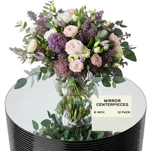 Houseables Mirror Centerpieces for Tables, Round Mirrors for Centerpieces, Mirrored Trays, Round Table Plate Tray, Circle, Glass Charger, Wedding, Center Piece, Small, Base, Candle, 8 Inch, 12 Pack (Silver)