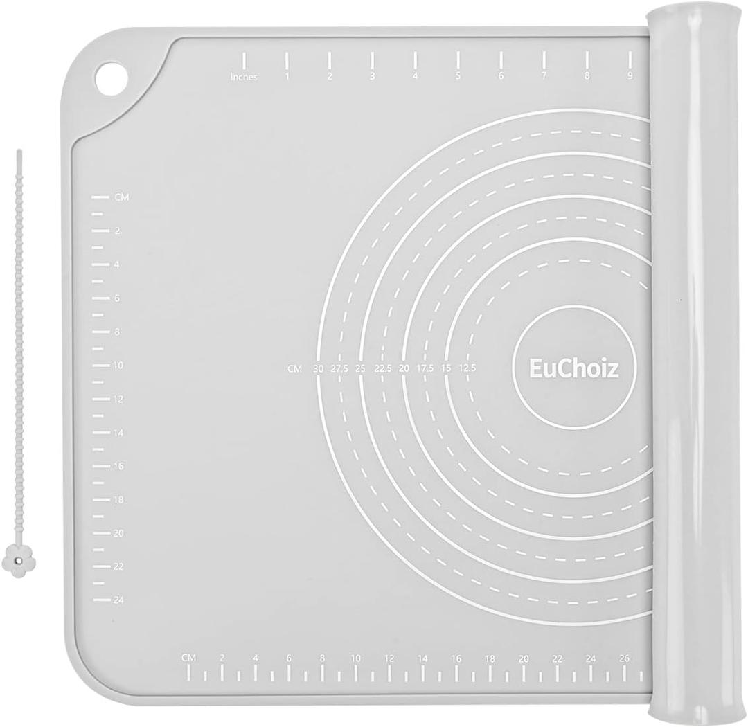 Silicone Pastry Mat 20"*16" Extra Thick Non Stick Baking Mat Food Grade Silicone Dough Rolling Bake Mat with Edge Heightening Light Grey