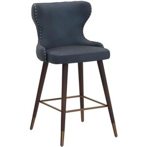 Roundhill Furniture Nevis Mid-Century Modern Faux Leather Tufted Nailhead Trim Counter Stool, Blue