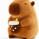 NXNYNZ Cute Capybara Plush Pillow Cute Drinking Milk Tea Capybara Plush Toy Pillow Stuffed Animal Toy Suitable for Girls Children Adult Birthday Valentine's Day Gift