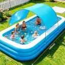 Extra Large Inflatable Pool with Canopy Pump, 145" x 74" x 22" Large Blow Up Pool for Adults Family, Full Size Inflatable Swimming Pool with Big Shade for Backyard Outdoor