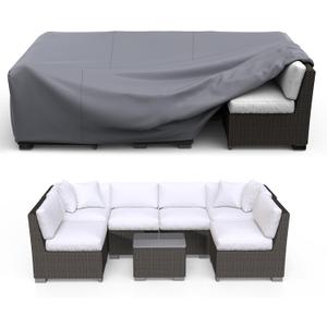Patio Furniture Set Cover Waterproof, Heavy Duty Funiture Covers for Outdoor Sectional Sofa Set Wicker Rattan Table Chair Rectangular,111"L74"W28"H,Grey