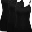 WILLBOND 3 Pieces Women Basic Long Tanks Adjustable Spaghetti Strap Camisole Top (Small, Black)