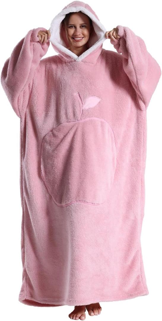 Wearable Blanket Hoodie for Women - Oversized Hooded Blanket for Adults Fluffy Plush Blanket Sweatshirt Soft Christmas Birthday Gifts for Mom Girlfriend Pink (Adults Extra Long)