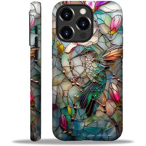 for iPhone 16 Pro Case,3D Stained Flower Looking Hummingbird Pattern for Girl Women Boy Hard Hybrid Shell Shockproof Silicone Full Body Protective Matte Case for iPhone 16 Pro