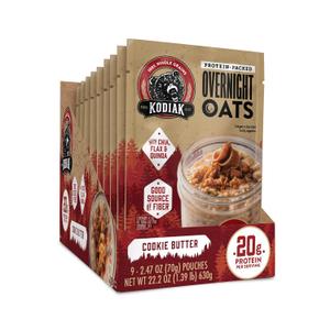 Kodiak Cakes Protein Overnight Oats, Cookie Butter, 9 pouches (EXP 09/26/26)