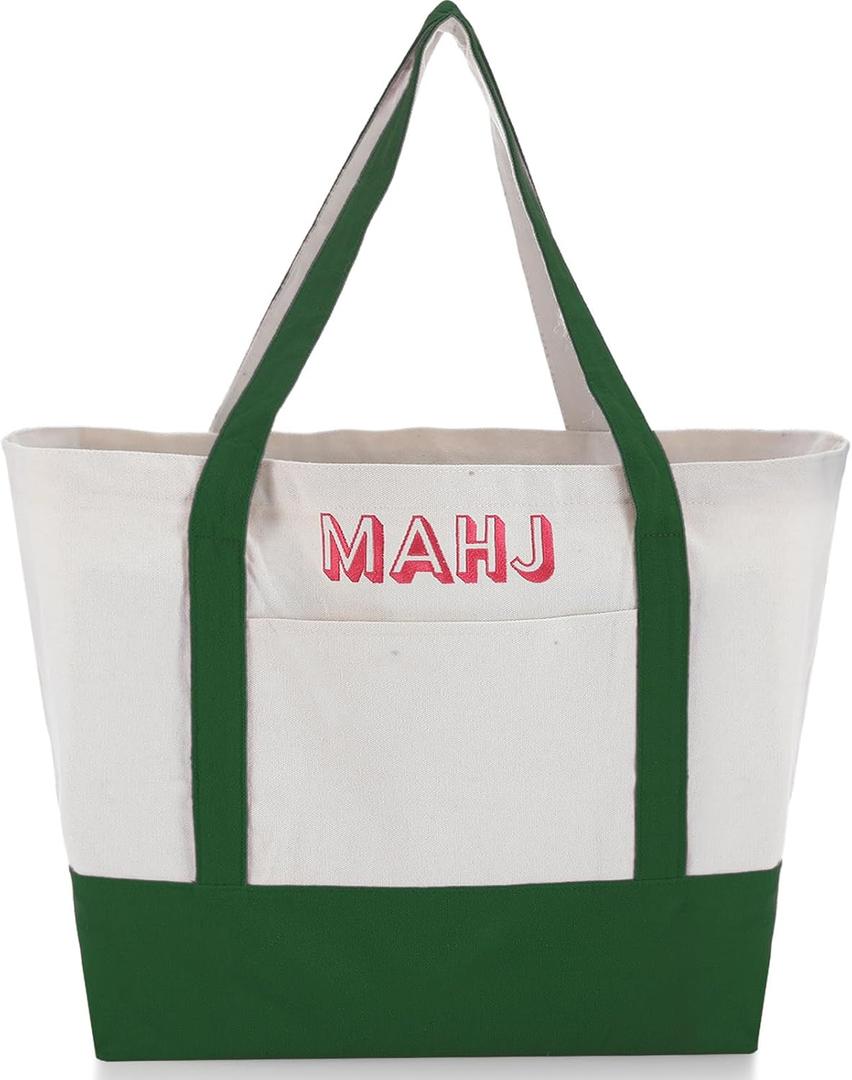 Extra Large American Mahjong Empty Bag 25.2 x 14.17 x 9.06 Inches Mahjong Tote Bag for Game Players Lover Gifts(Green)