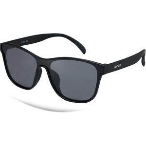 Jefoo Running Sunglasses for Women Men Polarized Retro Shades Trendy 80s Mirrored Shield UV400 Protection Tangle Free (Black)