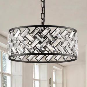 15.16" Black Crystal Chandelier, Morden 4-Light Dining Room Light Fixture