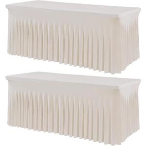 2 Pack Spandex Ivory Table Clothes for 6 Foot Rectangle Tables, 6FT Stretchy Tablecloths Fitted Table Cover Desk Skirt for Parties Weddings Birthday Banquet Baby Shower