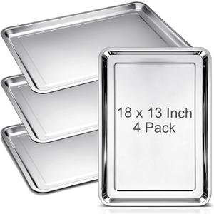 Ceenna 4 Pack Half Sheet Pan 18 x 13 Inch Baking Cookie Sheet Extra Large Nonstick Pan Roasting Steel Tray Commercial Quality Pans for Oven Restaurant Kitchen