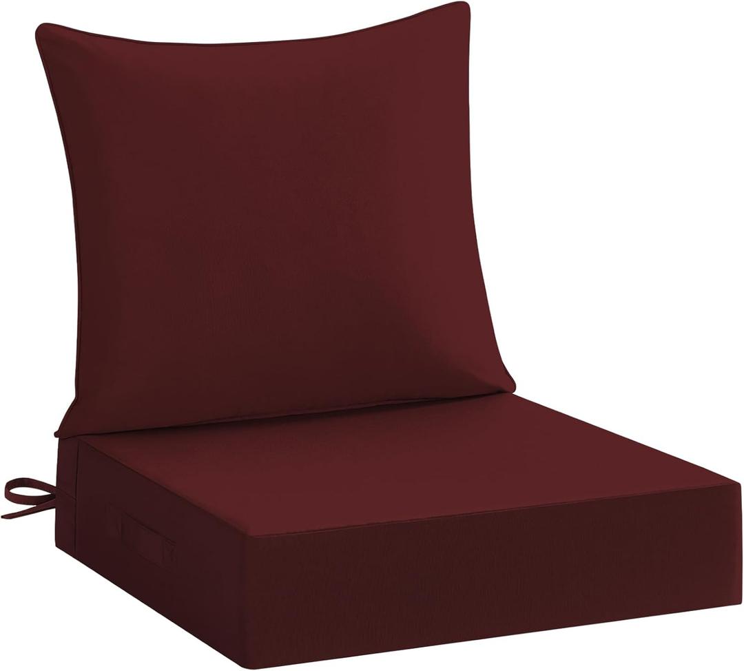 downluxe 24x24 Outdoor Chair Cushions, Waterproof Fade Resistant Patio Furniture Cushions with Handle & Removable Cover, Deep Seat Outdoor Cushions for Sofa, Couch and Patio Chairs, Burgundy