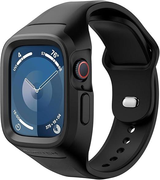 SURITCH Sport Band for Apple Watch Ultra 3/2/1 Case with Band 49mm, Soft Silicone Shockproof Rugged Protective Replacement Strap with Case for Women Men, Black