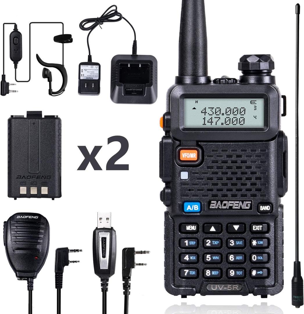 BaoFeng UV-5R 8 Watt Ham Radio BaoFeng Radio with Extra 1800mAh Battery and 771 Antenna Dual Band Ham Radio Handheld Includes Full Kit Walkie Talkie