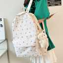 2026 Kawaii Floral Print Backpack with Pendant Preppy Backpack Cottagecore Bag Coquette Aesthetic Daypack (White,One Size)