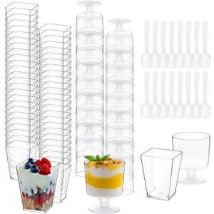 UrbanRoots 300 Pack Clear Plastic Dessert Cups(5 oz),Disposable Parfait Cups For Pudding, Fruit and Ice Cream,Mini Shooter Cups With Spoons For Party,appetizer cups