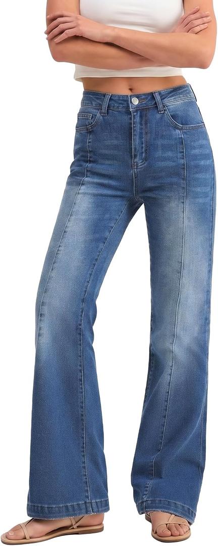 EMMIOL Flare Jeans for Women High Waisted Bootcut Jeans for Women Stretchy Denim Bell Bottom Pants Y2K School Outfits (Blue, L)