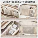Travel Makeup Bag Women's Large Capacity Cosmetic Portable Organizer Large Opening Waterproof Storage Toiletry Bags Vertical Free-Standing Brush Holder for Easy Access Copper