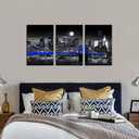 Biuteawal Black and Blue City Canvas Print New York Cityscape Brooklyn Bridge at Moon Night Picture Photo Painting Cool Manhattan Skyline Artwork Modern Home Office Wall Decoration Ready to Hang, 16 x 24 Inch