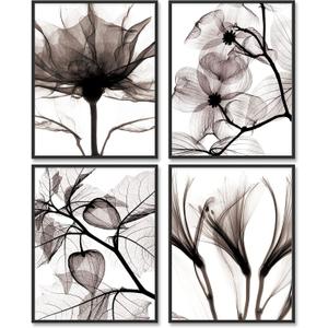 Black and White Wall Art Prints Posters Decor, 8x10 Canvas Prints Unframed Set of 4, Botanical Prints Poster Modern Plant Paintings for Wall Decorations